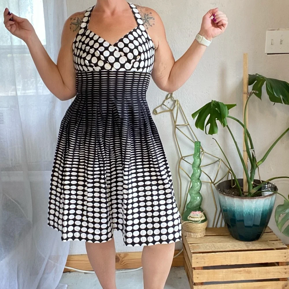 Calvin Klein Geometric Circle Print Black & White Dress Size 4 - Picture 1 of 16
